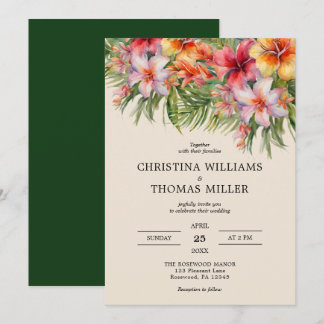 Elegante Watercolor Tropische Hochzeit Einladung