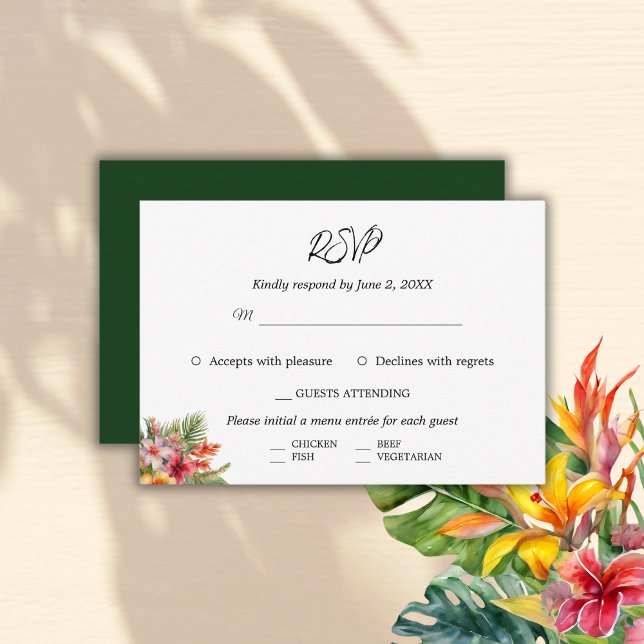 Elegante Watercolor Tropische Hochzeit RSVP Karte (Von Creator hochgeladen)