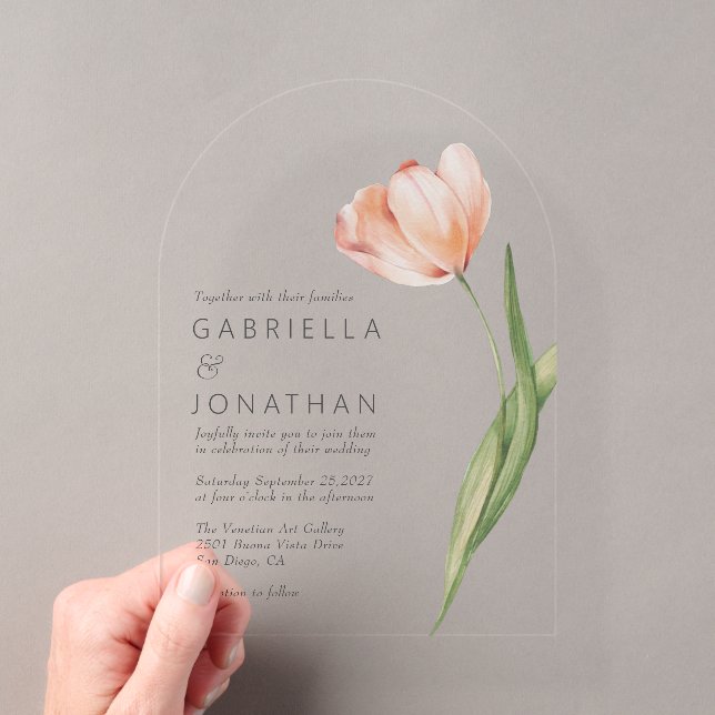 Elegante Watercolor Tulip Wedding Acryleinladungen (Insitu (Handheld))