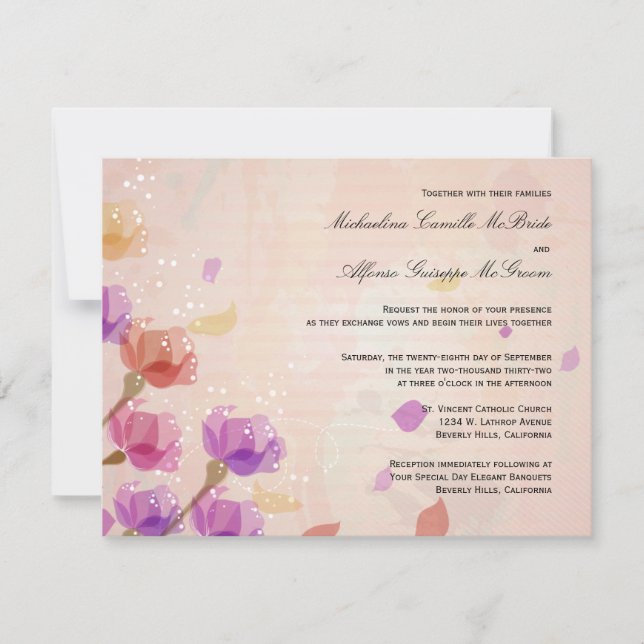 Elegante Watercolor Tulips Frische Hochzeit Einladung (Vorderseite)