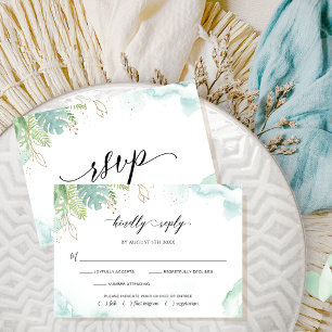 Elegante Watercolor und Airy Greenery RSVP Card Karte