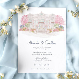 Elegante Watercolor Villa Wedding Einladung