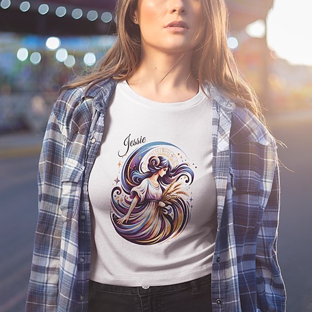 Elegante Watercolor Virgo Zodiac Custom T-Shirt (Von Creator hochgeladen)