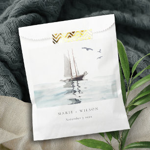 Elegante Watercolor Wassersportjacht Hochzeit Geschenktütchen