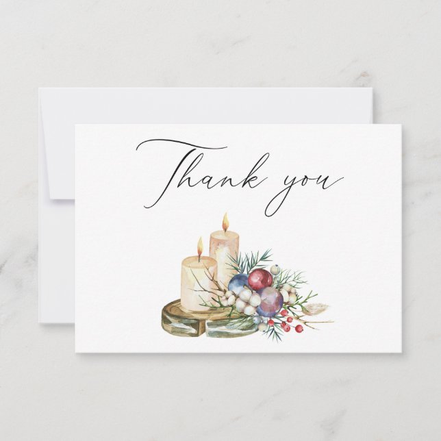 Elegante Watercolor Weihnachten Dankeskarte (Vorderseite)