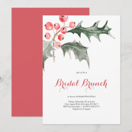 Elegante Watercolor Weihnachten Holly Bridal Brunc Einladung
