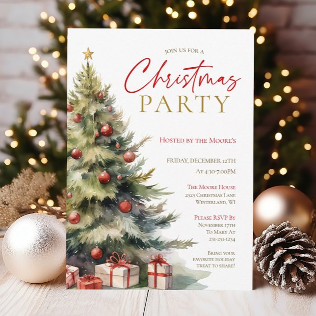 Elegante Watercolor Weihnachten Party Einladung (An elegant, watercolor Christmas Party Invitation. )