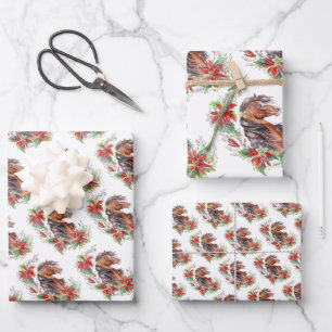 Elegante Watercolor Weihnachts-Pferd Reiten Geschenkpapier Set