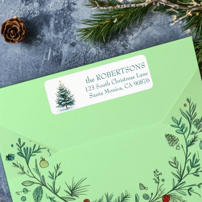 Elegante Watercolor Weihnachtsbaum CUSTOM (Elegant Watercolor Christmas Tree CUSTOM Return Address Label
)