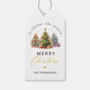 Elegante Watercolor Weihnachtsbäume Geschenkanhänger
