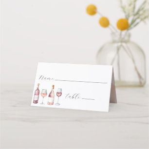 Elegante Watercolor Weinflaschen Platzkarte