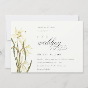 Elegante Watercolor White Daffodil Wedding Einladu Dankeskarte