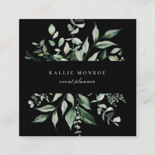 Elegante Watercolor Wild Foliage Dark Quadratische Visitenkarte