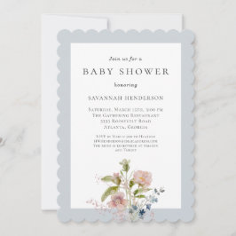 Elegante Watercolor Wildblume Blue Baby Dusche Einladung