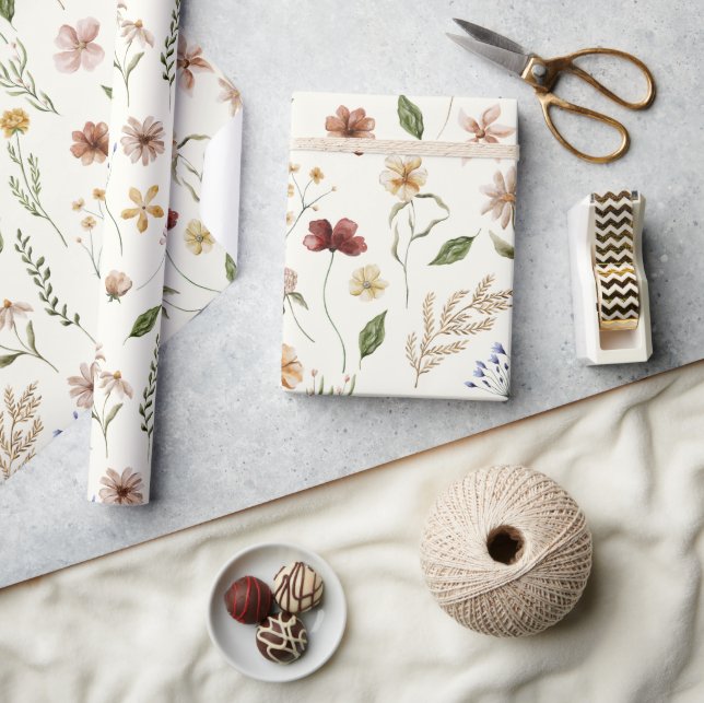 Elegante Watercolor Wildblume Garden Geschenkpapier (Kunsthandwerk)