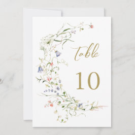 Elegante Watercolor Wildblume Hochzeit Tischnummer