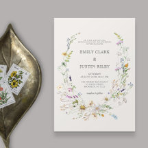 Elegante Watercolor Wildblume Wreath Beige Wedding