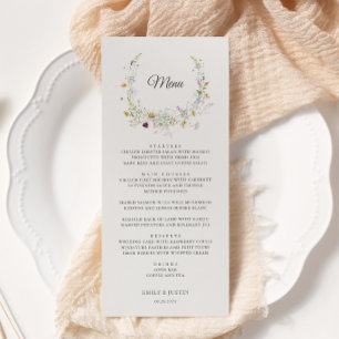Elegante Watercolor Wildblume Wreath Beige Wedding Menükarte
