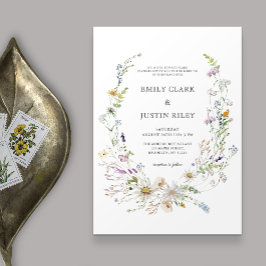 Elegante Watercolor Wildblume Wreath White Wedding Einladung