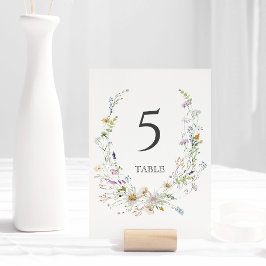 Elegante Watercolor Wildblume Wreath White Wedding Tischnummer