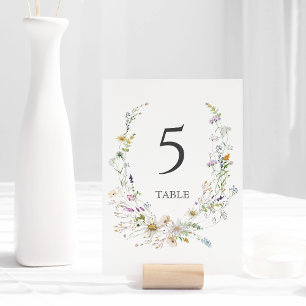 Elegante Watercolor Wildblume Wreath White Wedding Tischnummer