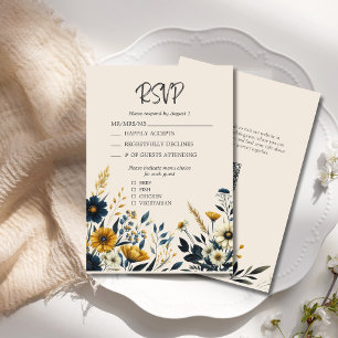Elegante Watercolor Wildblumen Beige Hochzeit RSVP Karte