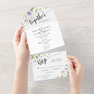 Elegante Watercolor Wildblumen Boho Floral Wedding All In One Einladung
