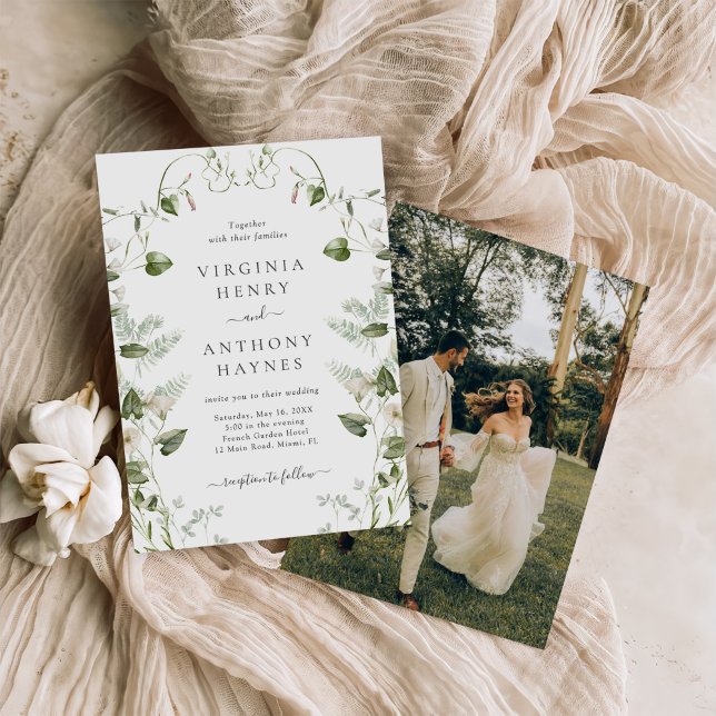 Elegante Watercolor Wildblumen Hochzeit Foto Einladung (Von Creator hochgeladen)