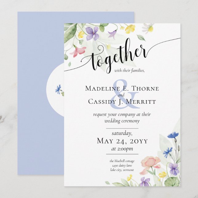 Elegante Watercolor Wildblumen Rainbow Wedding Einladung (Vorne/Hinten)
