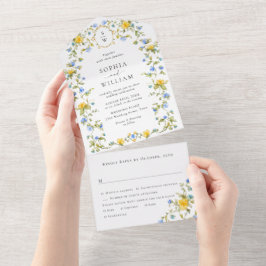 Elegante Watercolor Wilde Blume Blumenzehen All In One Einladung
