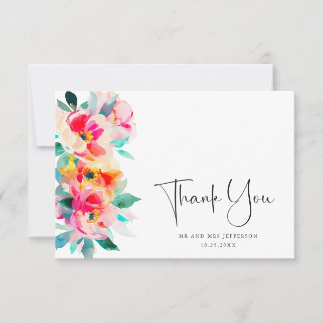 Elegante Watercolor Wilde Blume Blumenzehen Dankeskarte (Vorderseite)