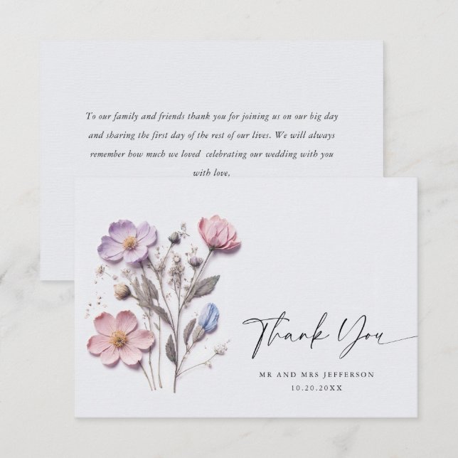 Elegante Watercolor Wilde Blume Blumenzehen Dankeskarte (Vorne/Hinten)