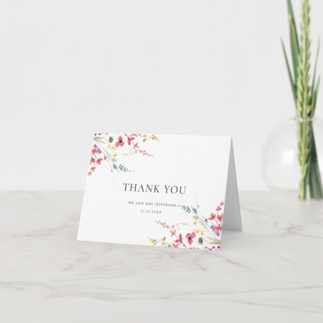 Elegante Watercolor Wilde Blume Blumenzehen Dankeskarte (Vorderseite)
