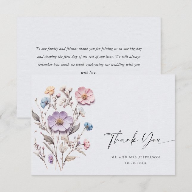 Elegante Watercolor Wilde Blume Blumenzehen Dankeskarte (Vorne/Hinten)