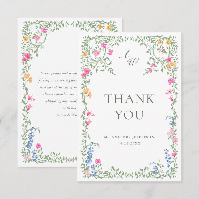 Elegante Watercolor Wilde Blume Blumenzehen Dankeskarte (Vorne/Hinten)