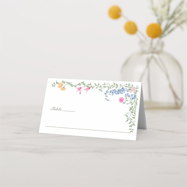 Elegante Watercolor Wilde Blume Blumenzehen Platzkarte (Vorderseite)