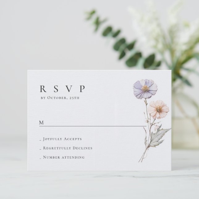 Elegante Watercolor Wilde Blume Blumenzehen RSVP Karte (Stehend Vorderseite)