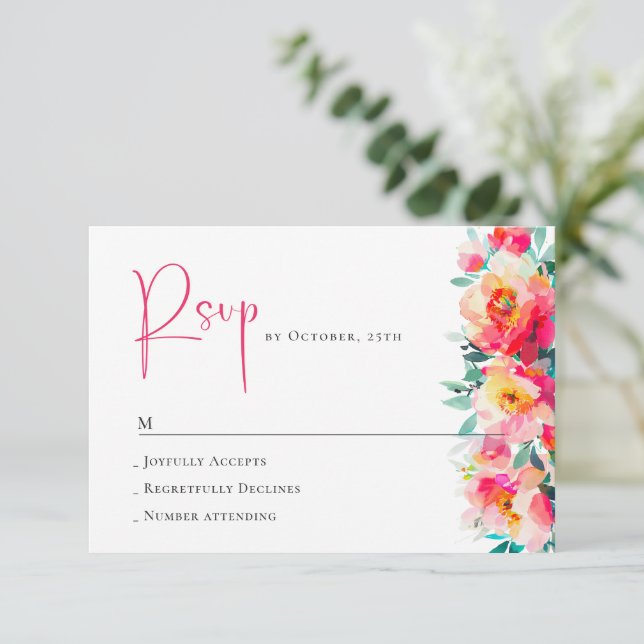 Elegante Watercolor Wilde Blume Blumenzehen RSVP Karte (Stehend Vorderseite)