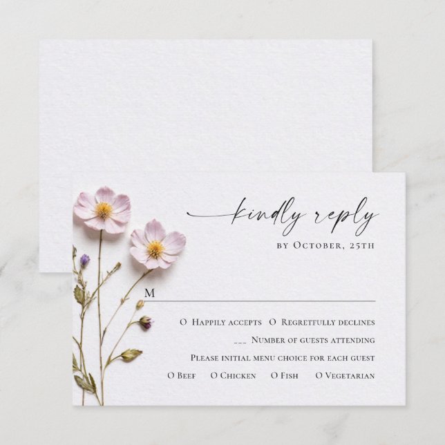 Elegante Watercolor Wilde Blume Blumenzehen RSVP Karte (Vorne/Hinten)