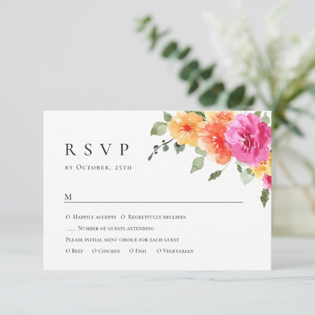 Elegante Watercolor Wilde Blume Blumenzehen RSVP Karte (Stehend Vorderseite)