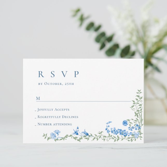 Elegante Watercolor Wilde Blume Blumenzehen RSVP Karte (Stehend Vorderseite)