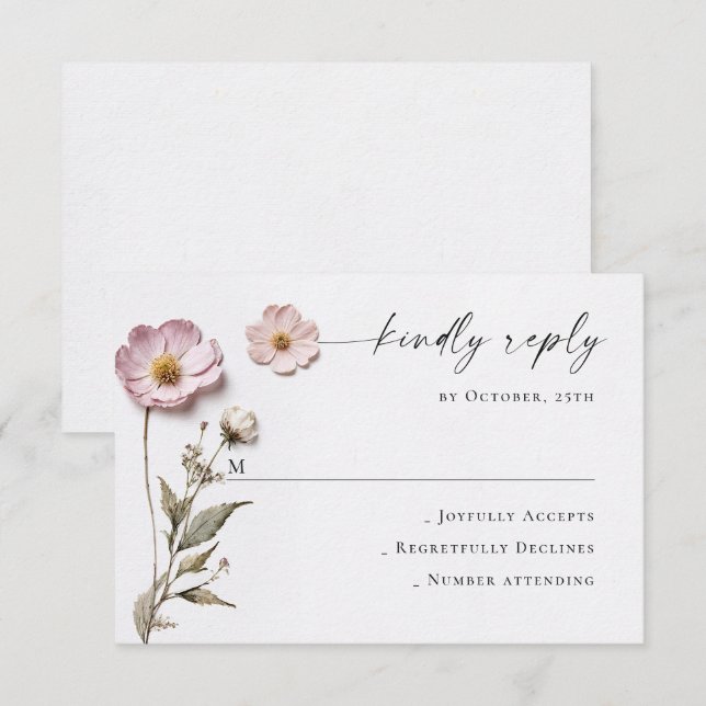 Elegante Watercolor Wilde Blume Blumenzehen RSVP Karte (Vorne/Hinten)