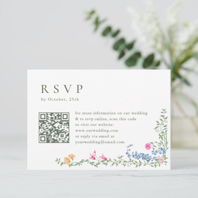 Elegante Watercolor Wilde Blume Blumenzehen RSVP Karte (Stehend Vorderseite)