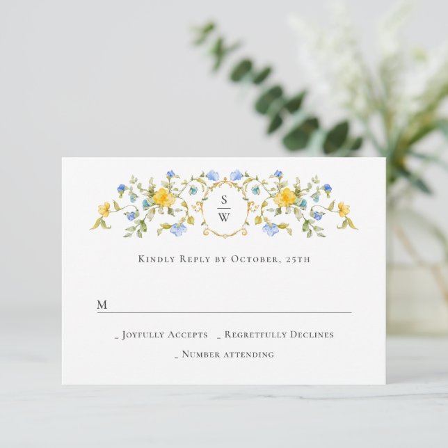 Elegante Watercolor Wilde Blume Blumenzehen RSVP Karte (Stehend Vorderseite)