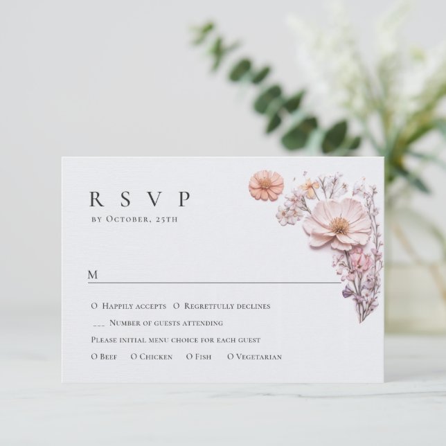 Elegante Watercolor Wilde Blume Blumenzehen RSVP Karte (Stehend Vorderseite)