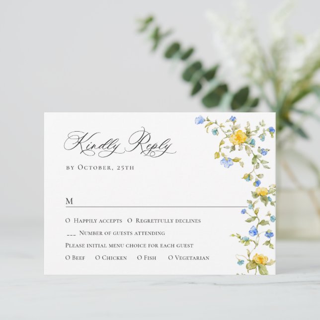 Elegante Watercolor Wilde Blume Blumenzehen RSVP Karte (Stehend Vorderseite)