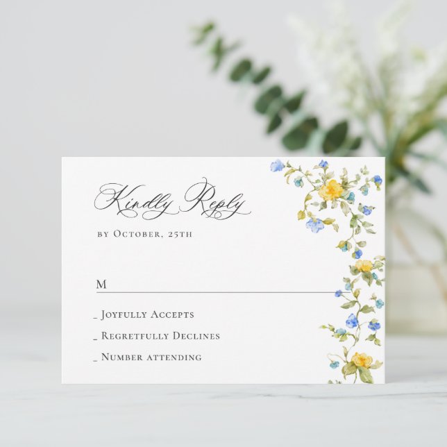 Elegante Watercolor Wilde Blume Blumenzehen RSVP Karte (Stehend Vorderseite)