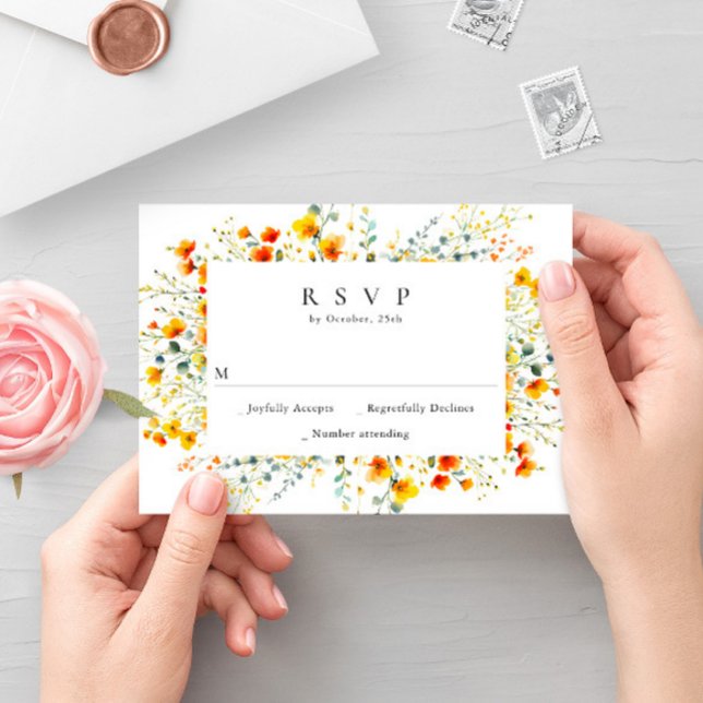 Elegante Watercolor Wilde Blume Blumenzehen RSVP Karte (Von Creator hochgeladen)