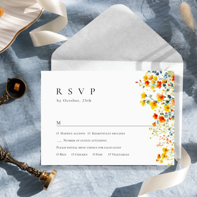 Elegante Watercolor Wilde Blume Blumenzehen RSVP Karte (Von Creator hochgeladen)