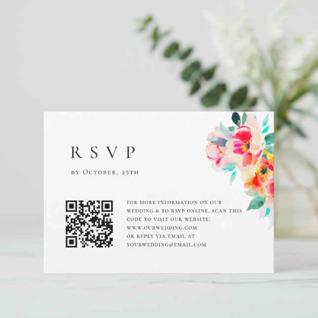Elegante Watercolor Wilde Blume Blumenzehen RSVP Karte (Stehend Vorderseite)